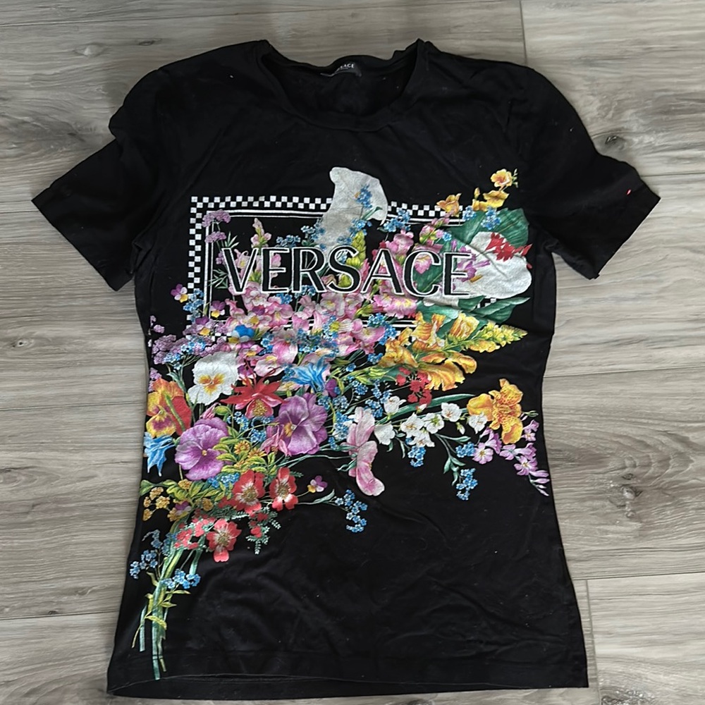 Versace Black Floral Graphic Tee